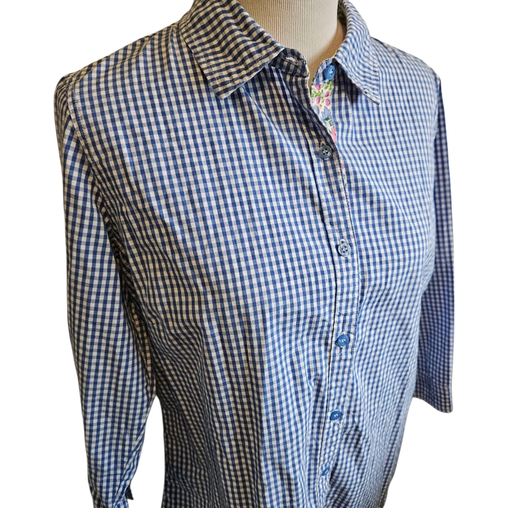 Caribbean Joe Blue and White Gingham Women's Shirt Large